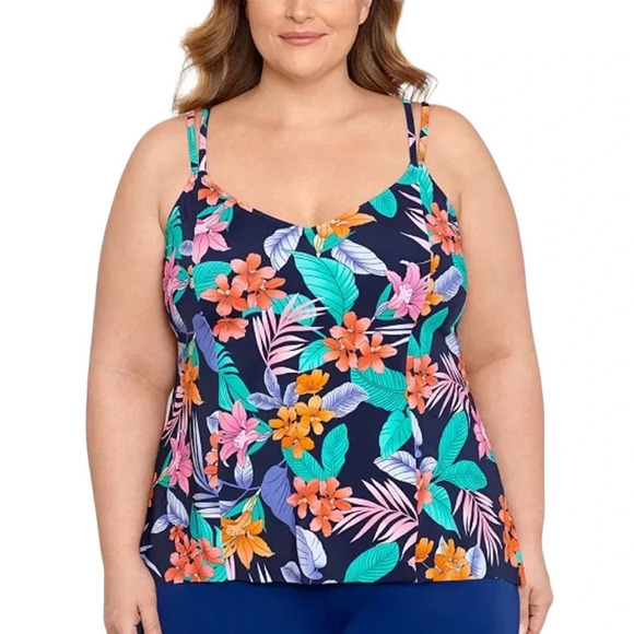 Swim Solutions Havanna Nights Bust Support Tankini Swim Top Size 16W Navy NWT - Picture 13 of 13